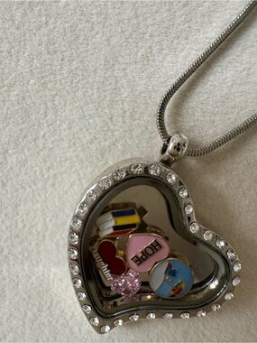 Heart Locket Necklace with Hope & Charm Inserts - Silver and Pink